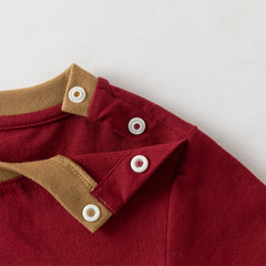 Dave&Bella Toddler Boys Summer Dark Red Comfortable Cotton Daily Short Sleeve T-shirts