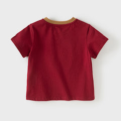 Dave&Bella Toddler Boys Summer Dark Red Comfortable Cotton Daily Short Sleeve T-shirts