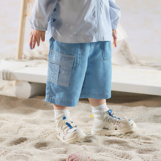 Dave&Bella Summer Toddler Boys Fashion Denim Blue Straight-leg Comfortable Jean Shorts