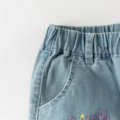 Dave&Bella Toddler Girls Summer Stylish Denim Blue Straight-leg Wide Lightweight Jeans