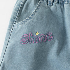 Dave&Bella Toddler Girls Summer Stylish Denim Blue Straight-leg Wide Lightweight Jeans