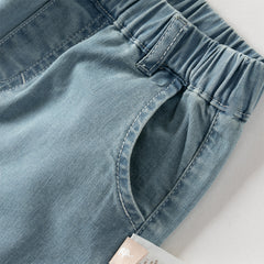 Dave&Bella Toddler Girls Summer Stylish Denim Blue Straight-leg Wide Lightweight Jeans