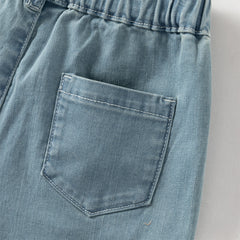 Dave&Bella Toddler Girls Summer Stylish Denim Blue Straight-leg Wide Lightweight Jeans