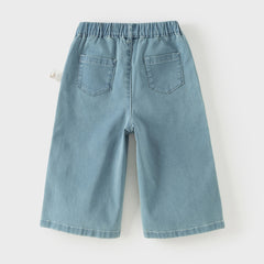 Dave&Bella Toddler Girls Summer Stylish Denim Blue Straight-leg Wide Lightweight Jeans