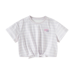 Dave&Bella Toddler Girls Summer Purple Striped Design Print Soft Stretchable T-shirts