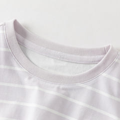 Dave&Bella Toddler Girls Summer Purple Striped Design Print Soft Stretchable T-shirts