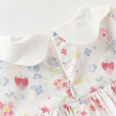 Dave&Bella Toddler Girls Summer Floral Print Doll Collar Breathable Cotton Casual Dress