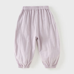 Dave&Bella Toddler Girls Summer Purple/Green Adjustable-waistband Loose Jogger Pants