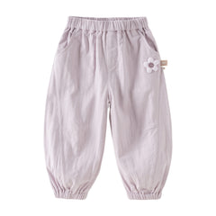 Dave&Bella Toddler Girls Summer Purple/Green Adjustable-waistband Loose Jogger Pants