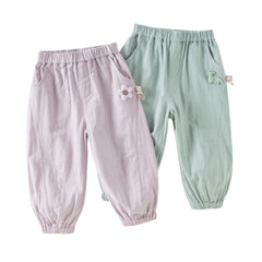 Dave&Bella Toddler Girls Summer Purple/Green Adjustable-waistband Loose Jogger Pants