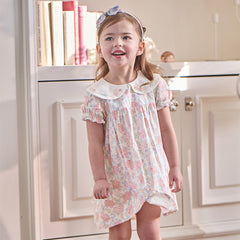 Dave&Bella Toddler Girls Summer Stylish Floral Print Breathable Cotton A-line Dress