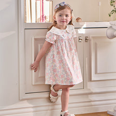 Dave&Bella Toddler Girls Summer Stylish Floral Print Breathable Cotton A-line Dress