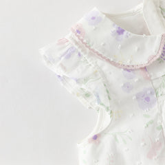 Dave&Bella Toddler Girls Summer Purple Pink Floral Print Comfortable Cotton Top Pant Suits