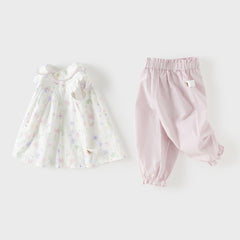 Dave&Bella Toddler Girls Summer Purple Pink Floral Print Comfortable Cotton Top Pant Suits