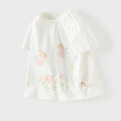 Dave&Bella Toddler Girls Summer White/Pink Flower Print Cotton Cute T-shirts