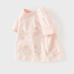 Dave&Bella Toddler Girls Summer White/Pink Flower Print Cotton Cute T-shirts