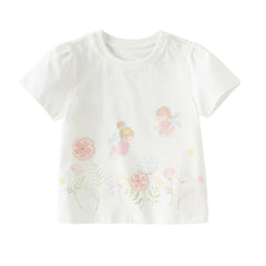 Dave&Bella Toddler Girls Summer White/Pink Flower Print Cotton Cute T-shirts