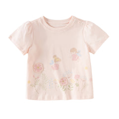Dave&Bella Toddler Girls Summer White/Pink Flower Print Cotton Cute T-shirts