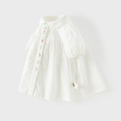 Dave&Bella Toddler Girls Summer Sweet White College-style Soft Cotton Shirts