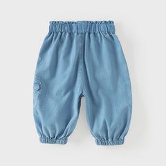 Dave&Bella Summer Toddler Girls Stylish Denim Blue Loose Comfortable Jogger Jeans