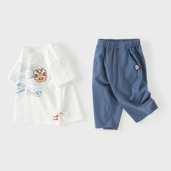 Dave&Bella Toddler Boys Summer White Chinese-style Breathable Cotton Outfit Sets