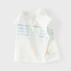 Dave&Bella Summer Toddler Boys White Round Collar Sleeveless Lightweight Tank Tops