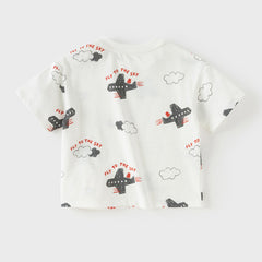 Dave&Bella Toddler Boys Summer Beige/Dark Blue Stylish Print Casual T-shirts