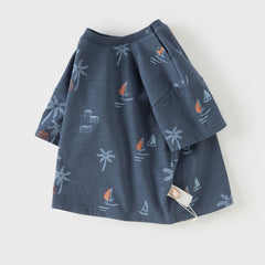 Dave&Bella Toddler Boys Summer Beige/Dark Blue Stylish Print Casual T-shirts