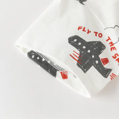 Dave&Bella Toddler Boys Summer Beige/Dark Blue Stylish Print Casual T-shirts