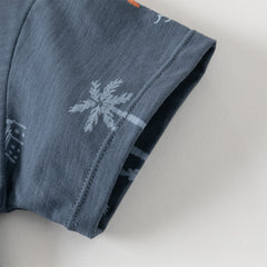 Dave&Bella Toddler Boys Summer Beige/Dark Blue Stylish Print Casual T-shirts