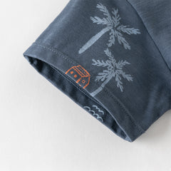 Dave&Bella Toddler Boys Summer Beige/Dark Blue Stylish Print Casual T-shirts