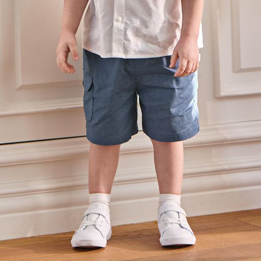 Dave&Bella Summer Toddler Boys Blue/Khaki Casual Comfortable Straight-leg Shorts