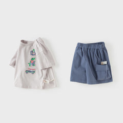 Dave&Bella Summer Toddler Boys Light Grey Casual Short Sleeve T-shirt Shorts Sets