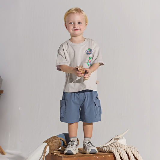 Dave&Bella Summer Toddler Boys Light Grey Casual Short Sleeve T-shirt Shorts Sets