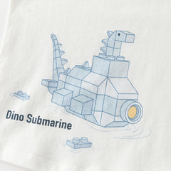 Dave&Bella Toddler Boys Summer White/Apricot Cartoon Print Soft Cotton T-shirts