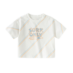 Dave&Bella Toddler Boys Summer Casual White/Green Striped Breathable Cotton T-shirts