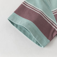 Dave&Bella Toddler Boys Summer Casual White/Green Striped Breathable Cotton T-shirts