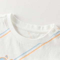 Dave&Bella Toddler Boys Summer Casual White/Green Striped Breathable Cotton T-shirts