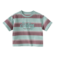 Dave&Bella Toddler Boys Summer Casual White/Green Striped Breathable Cotton T-shirts