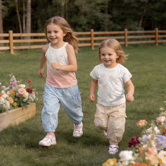Dave&Bella Toddler Girls Summer Sweet Blue/Apricot Loose Soft Sunscreen Jogger Pants