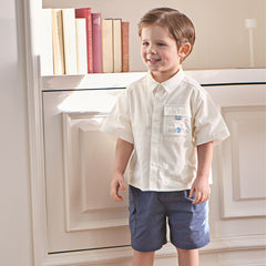Dave&Bella Summer Toddler Boys White Soft Cotton Short Sleeve College-style Shirts