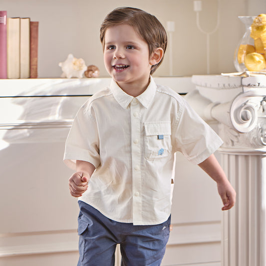Dave&Bella Summer Toddler Boys White Soft Cotton Short Sleeve College-style Shirts