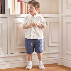 Dave&Bella Summer Toddler Boys White Soft Cotton Short Sleeve College-style Shirts