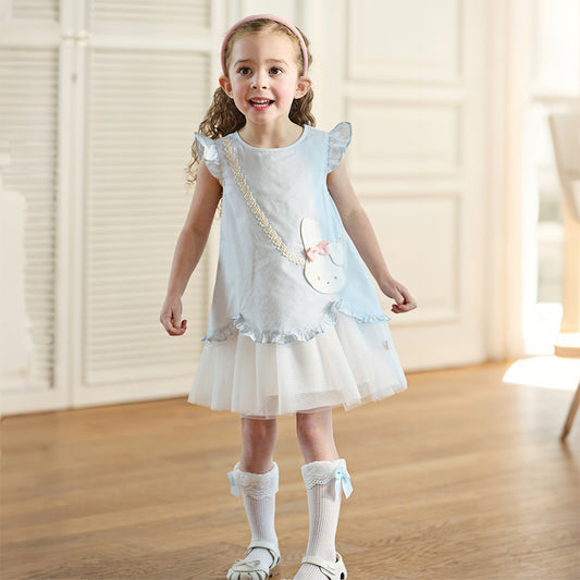 Dave&Bella Toddler Girls Blue White Striped Sleeveless Casual Mesh A-line Dress