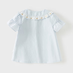 Dave&Bella Toddler Girls Summer Cherry Embroidery Breathable Cotton Sweet Shirts