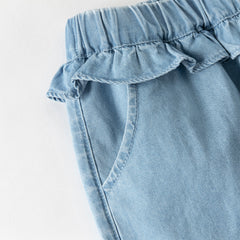 Dave&Bella Toddler Girls Summer Fashion Denim Blue Cotton Soft Loose Jogger Jeans