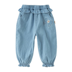 Dave&Bella Toddler Girls Summer Fashion Denim Blue Cotton Soft Loose Jogger Jeans