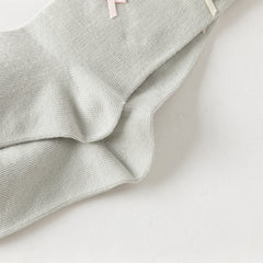 Dave&Bella Children Girls Summer Beige/Light Grey Bow Lightweight Sweet Mid-calf Socks