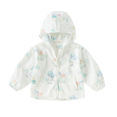 Dave&Bella Toddler Boys Summer White Car Print Outwear Comfortable Sunscreen Jackets
