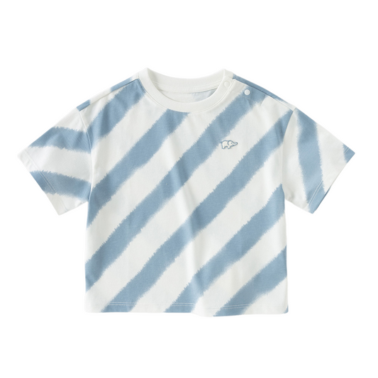 Dave&Bella Summer Toddler Boys Everyday Blue White Striped Round Collar Casual T-shirts